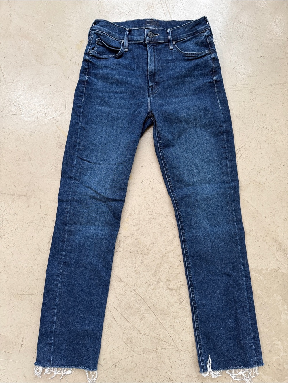 26 Mother stretchy Dark Blue Women's Straight Jeans Mid Rise Dazzler Ankle Fray